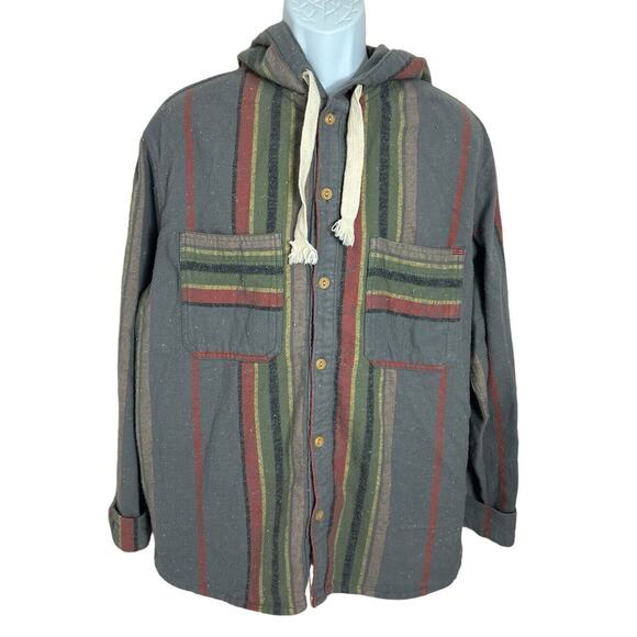 BDG Urban Outfitters Mens Shirt Blanket Jacket Sz M Heavy Flannel Hooded Shacket - Picture 6 of 10